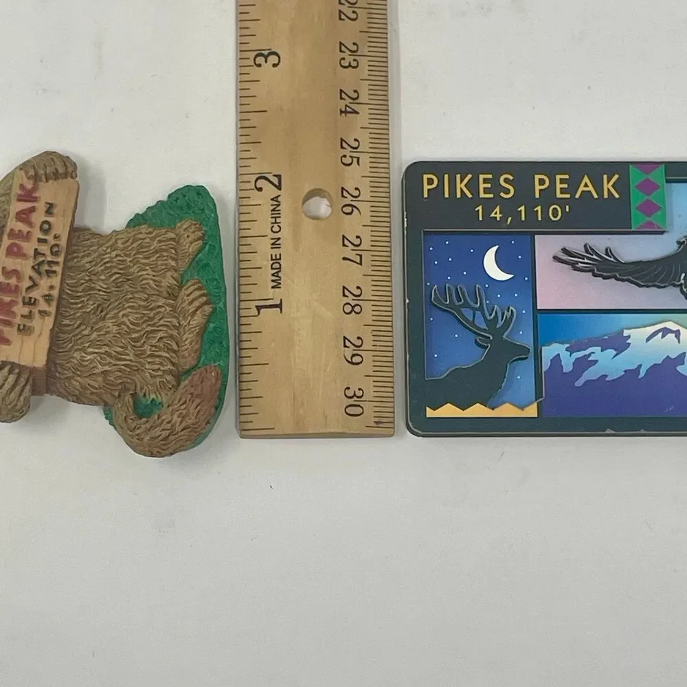 Lot of 2 Vintage Pikes Peak Colorado CO Magnets Marmot Eagle Elk Elevation 14110